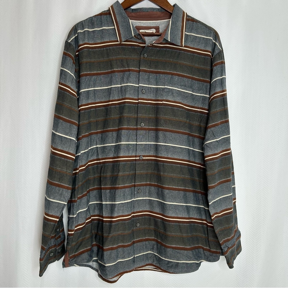 Carbon 2 Cobalt shacket button up shirt jacket brown striped XL